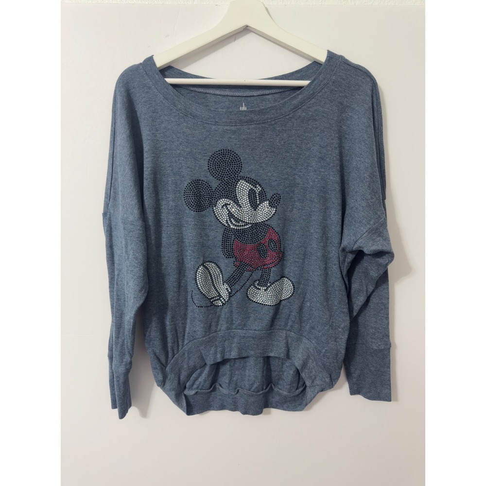 Disney Parks Mickey Mouse Sweatshirt Womens Small Blue Rhinestone Stud